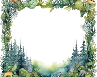 Watercolor Forest Frame Clipart: JPG Digital Paper (Digital Download)