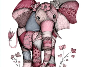 Elephant boho clipart illustration for scrapbooking junk journal planner digital 12 jpg set printable