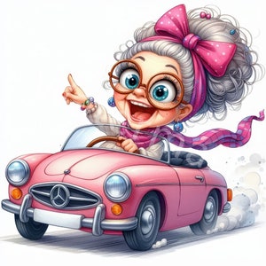 Funny Old Ladies Clipart, 11 JPG, People Clipart, Grandma Driver clipart, Women Clipart, Junk Journal, Digital Paper Craft, Digital Download