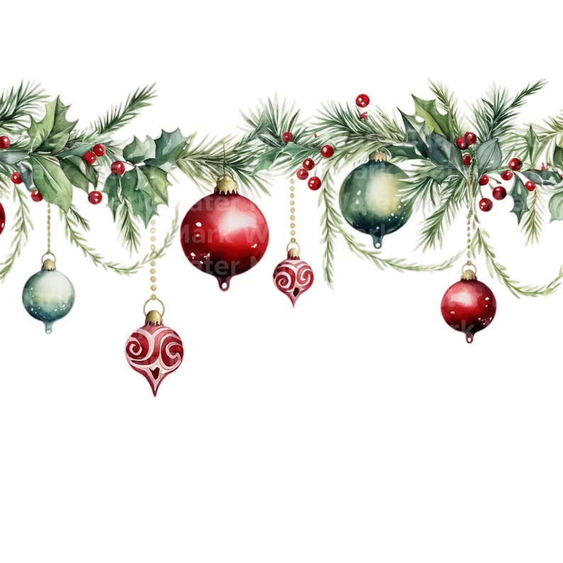 Watercolor Christmas Borders Clipart: Garland Designs (Digital Download) image 10
