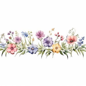 Bordure de fleurs des cliparts aquarelle, 12 JPG, créations numériques en papier, fleurs sauvages bordure des cliparts, fabrication de cartes, clipart mural, téléchargement numérique
