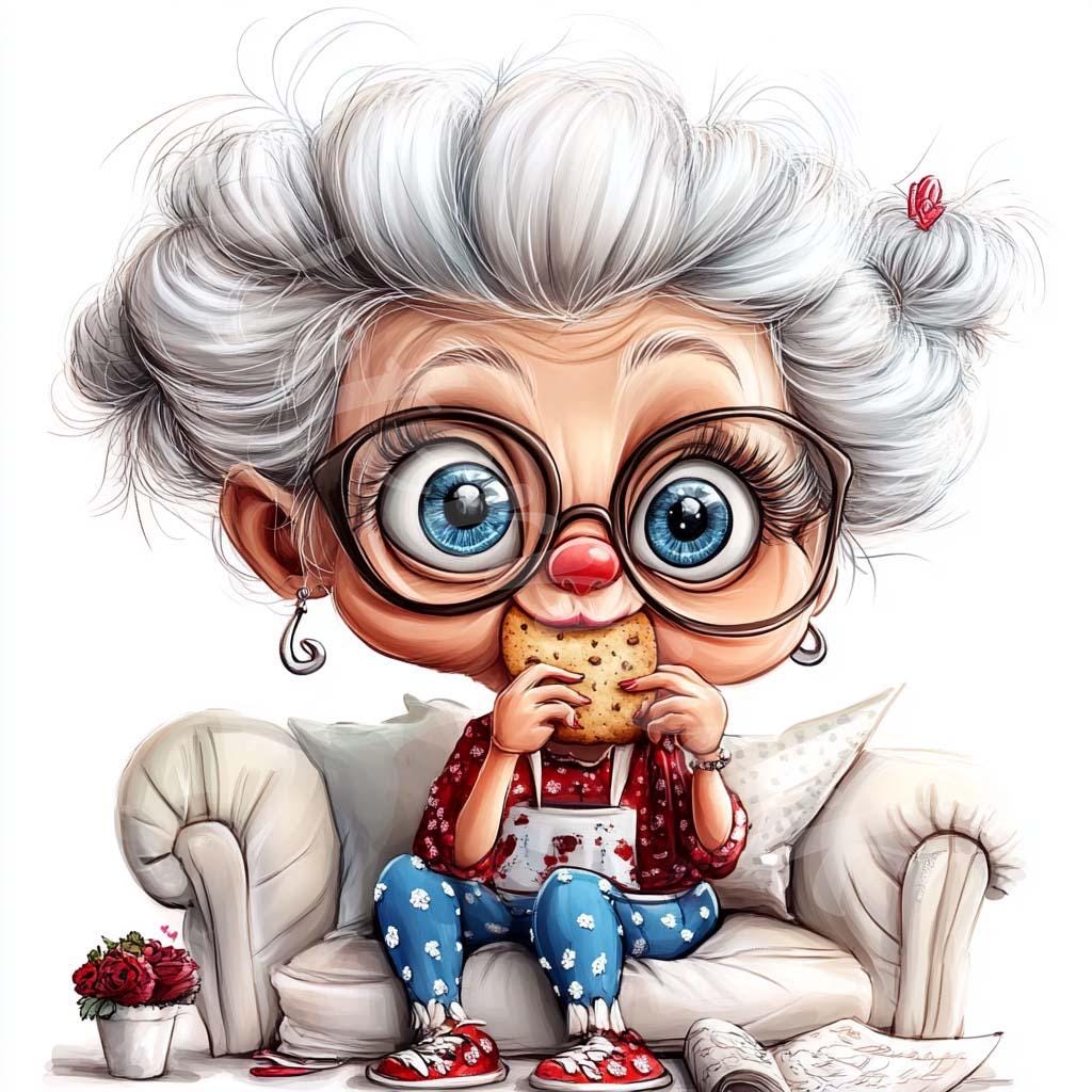 面白いおばあちゃんのクリップアート：水彩画のおばあちゃんの