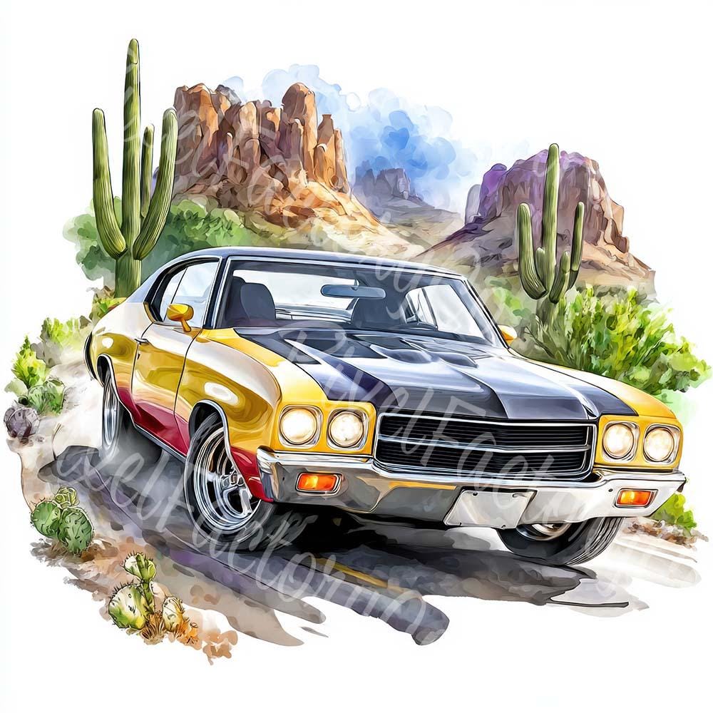 Vintage Muscle Car Clipart: Retro Vehicle Art, Scrapbooking