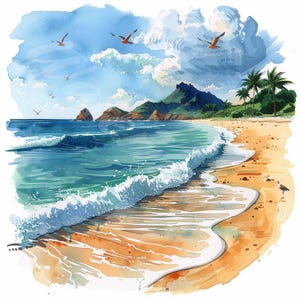 Imágenes prediseñadas de paisaje marino, imágenes prediseñadas de playa, imágenes prediseñadas de gaviotas, imágenes prediseñadas de pared, tarjetas, diario basura, pegatinas, álbum de recortes digital, descarga digital, 12 JPG