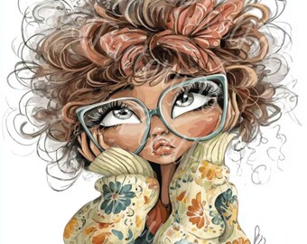 Crazy curly girl whimsical clipart illustration for scrapbooking junk journal planner digital 12 jpg