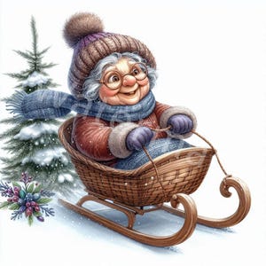 Noël drôle de vieilles dames sur traîneau clipart, 11 jpg, bonhomme de neige, clipart grand-mère, clipart femmes, journal indésirable, créations en papier, téléchargement numérique