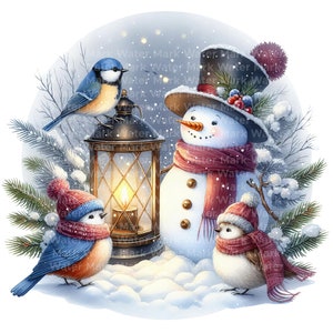 Clipart de bonhomme de neige de Noël, 10 PNG, téléchargement numérique, clipart aquarelle, carte, clipart décorations de Noël, journal indésirable, usage commercial