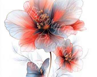 Abstract Watercolor Flower Clipart Elegant Floral Art For Cards Junk Journal Digital Download 12JPG