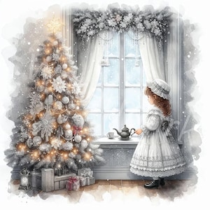 Viktorianischer Weihnachtsbaum Clipart, 11 JPG, Weihnachtszimmer, Vintage Weihnachten, Junk Journal, Papiermodelle, Album, Kartenherstellung, digitaler Download