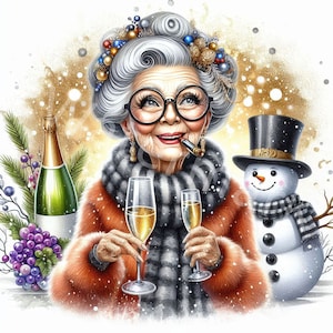 Élégante vieille dame de Noël clipart, 12JPG, clipart nouvel an, clipart people, téléchargement numérique, journal indésirable, créations numériques en papier, scrapbooking