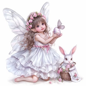 Easter Fairy Clipart Cute Spring Elf With Bunny Pastel Eggs Fantasy Art ...