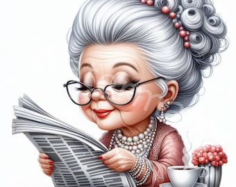 Elegant Grandma Clipart: Watercolor Senior Woman Illustration (Digital Download)