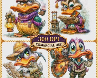 Vintage Retro Duck Clipart Bundle (Digital Download) – 15 JPG Files
