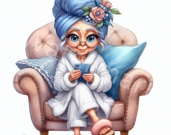 Funny Grandma Watercolor Clipart: Senior Ladies JPG (Digital Download)