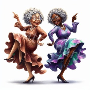 Dancing Black Grandmas Clipart: Funny Women, Junk Journal (digital