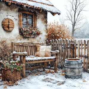 Imágenes prediseñadas de jardín de invierno, paisaje invernal, jardín nevado, descarga digital, manualidades de papel, creación de tarjetas, planificador digital, diario basura, 12 JPG