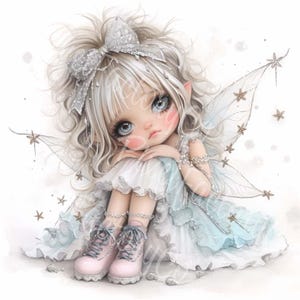 Fairy Girl Clipart Bundle Cute Fantasy Elf Princess Art Digital 12JPG For Scrapbooking Card Making Journaling Projects Pastel Printable Pack