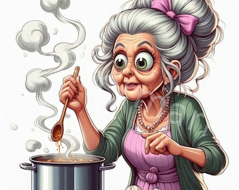 Funny Grandma Cooking Clipart: Women Graphics for Junk Journals (Digital Download)