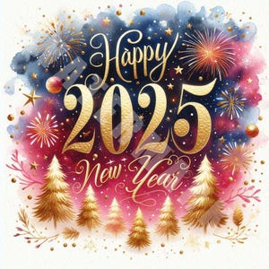 Bonne année 2025 clipart, 12 jpg, téléchargement numérique, voeux de nouvel an, réveillon du nouvel an, champagne et verres, feux d'artifice, créations en papier, cartes