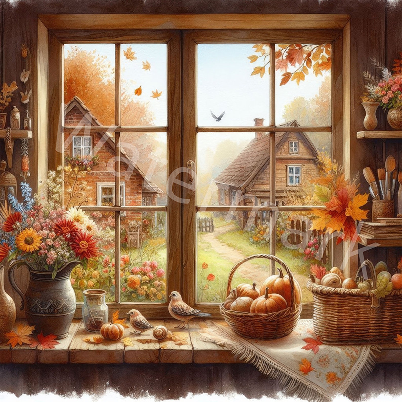 Watercolor Autumn Window Clipart: Fall Landscape (digital Download) - Etsy