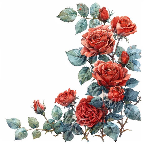 Vintage Rose Border Clipart: Floral Corner Frame (digital Download