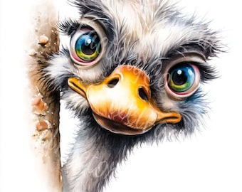 Funny Ostrich Clipart Set: Cartoon Animal Art (Digital Download)