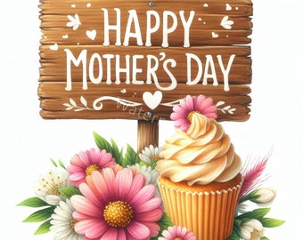 Happy Mother's Day Watercolor Clipart: Floral JPG Images (Digital Download)