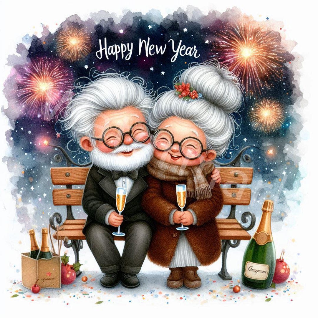 New Year 2025 Senior Couple Clipart, Fireworks (JPG) - Etsy