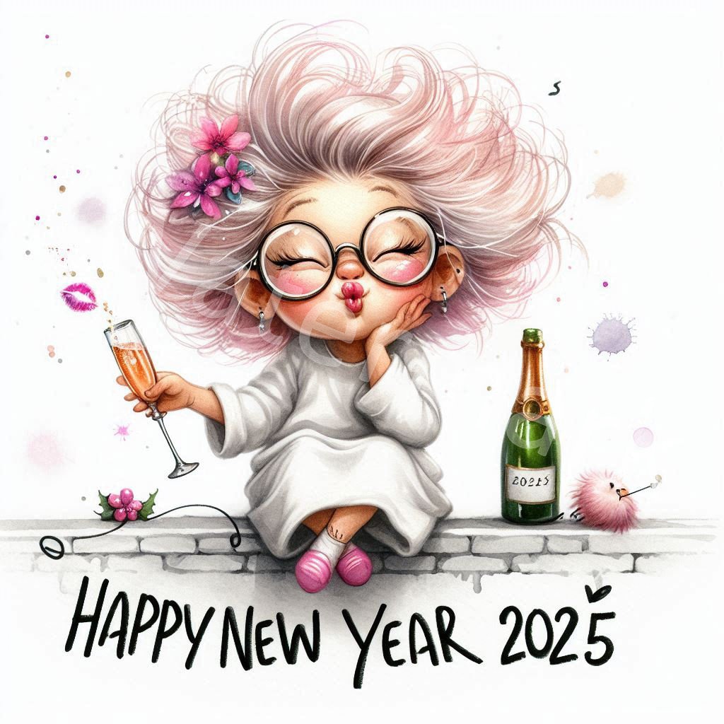 Funny Grandma New Year 2025 Clipart: Watercolor Style (JPG Download) - Etsy, image size:1024x1024