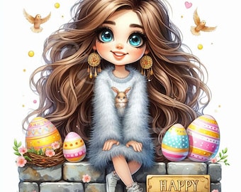 Easter Quirky Girl Clipart 12 JPG Easter Wishes Funny Girl