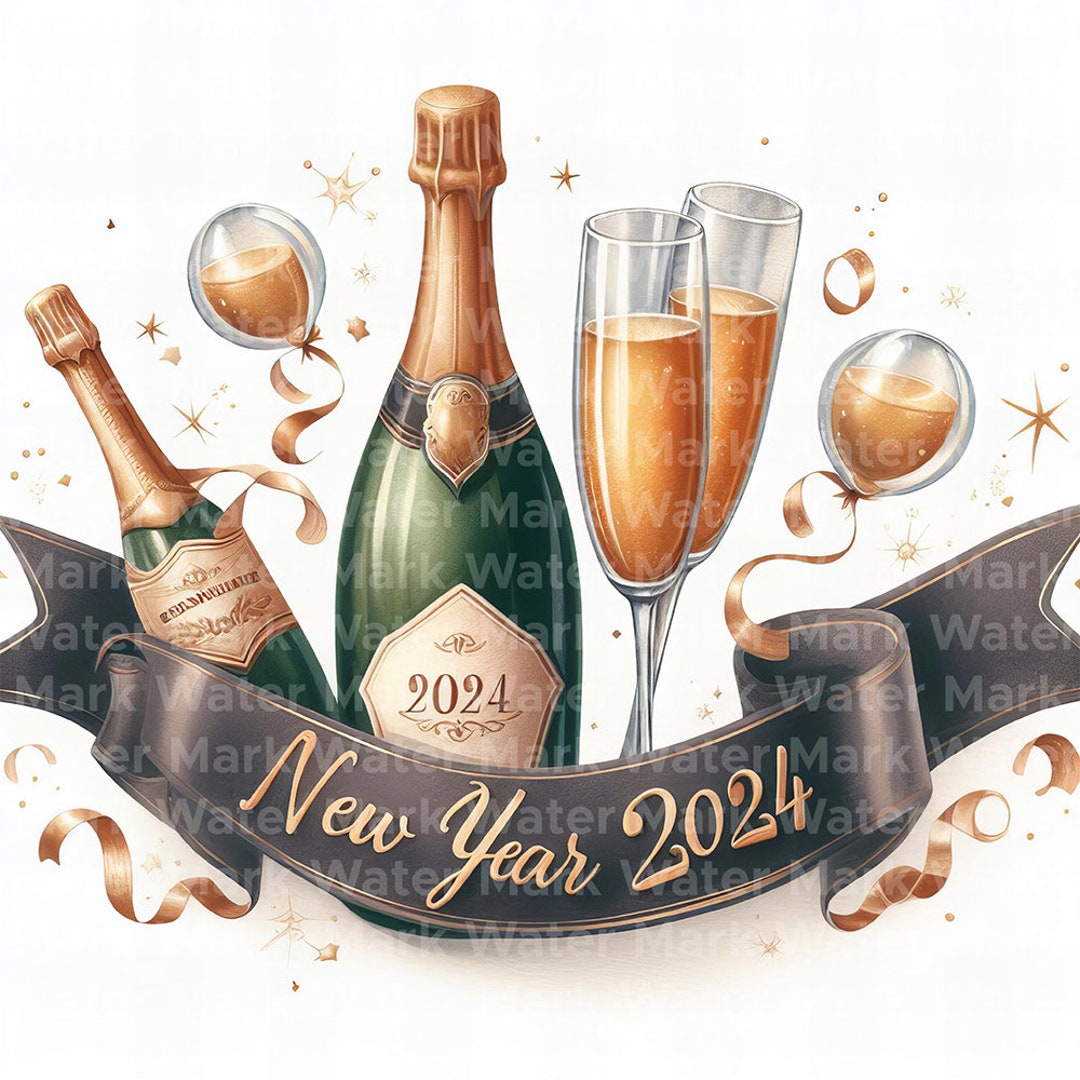 New Year 2024 Clipart, 12 JPG, Digital Download, New Year's Eve Clipart, Digital Paper Crafts