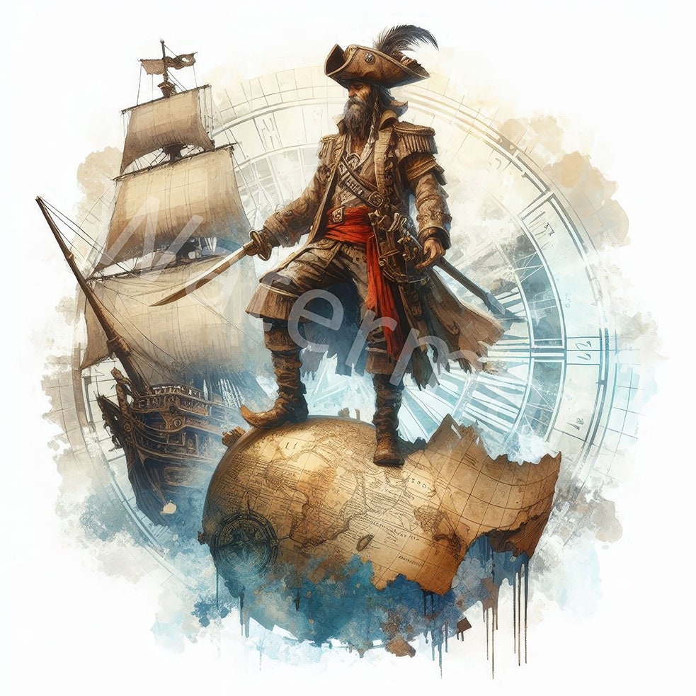 Pirate Watercolor Clipart: Treasure Map Graphics (digital Download) - Etsy