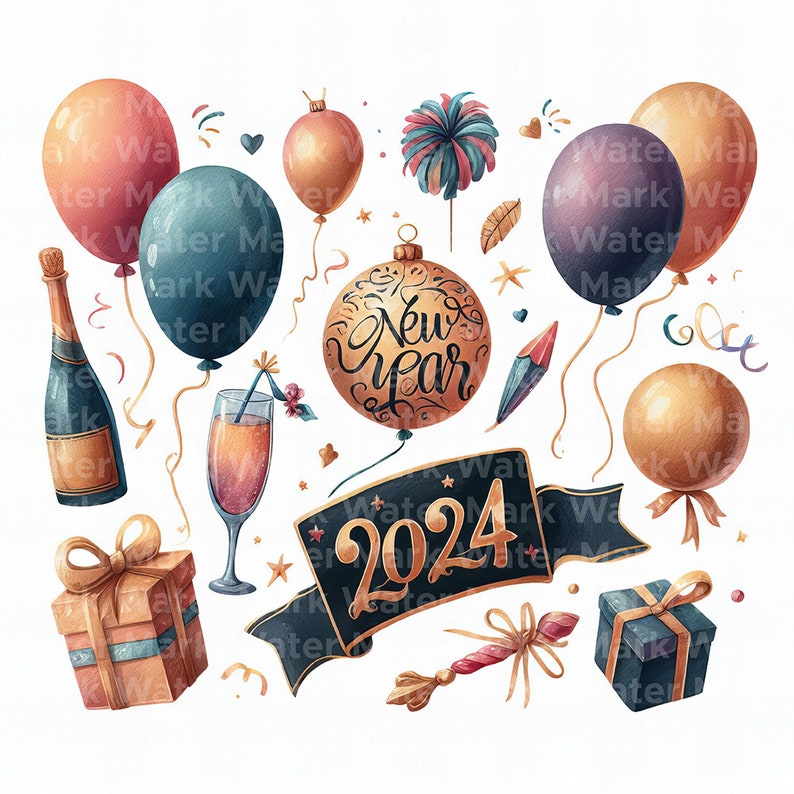 New Year 2024 Clipart 12 Jpg Digital Download Digital Etsy