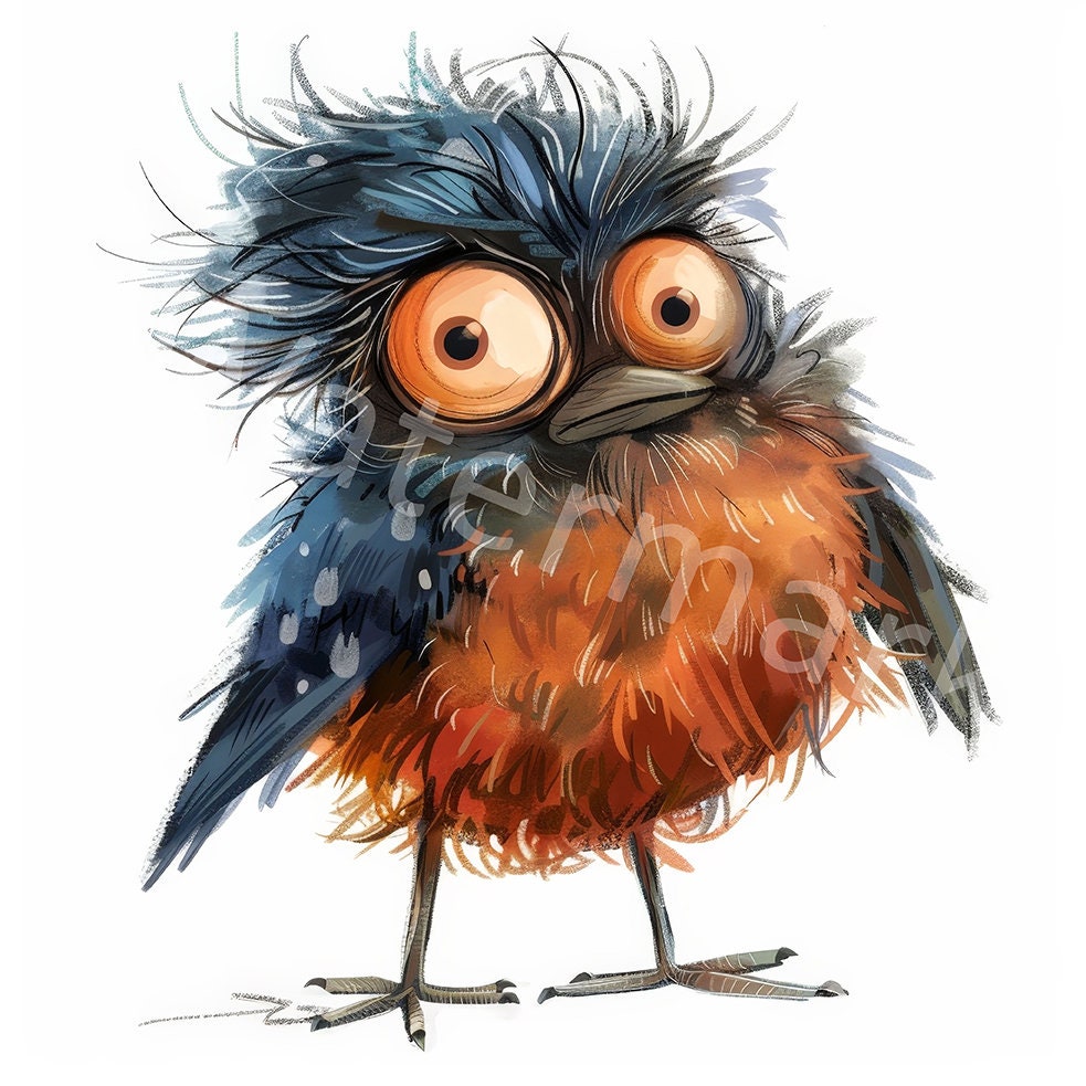 Quirky Birds Clipart, 12 Jpg, Digital Download, Children's