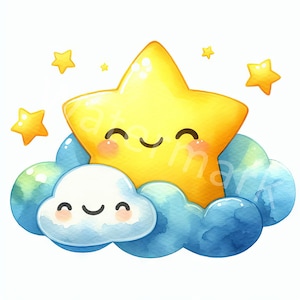 Little Star Clipart, 11 JPG, Digitale download, Cloud clipart, Plakboeken, Junk Journal, Digital Paper Craft, Digitale planners, Commercieel gebruik