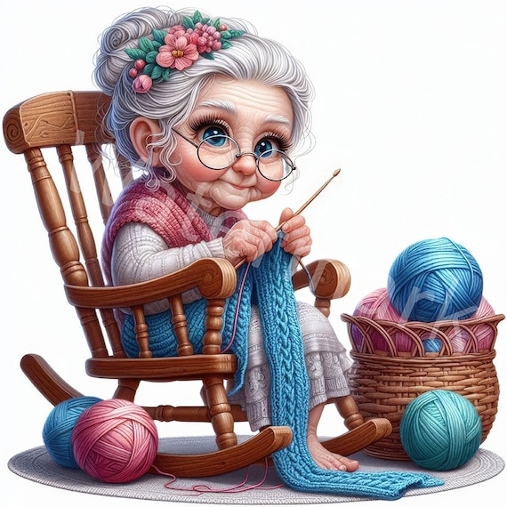 Grandma Clipart: Watercolor Knitting, Sewing, Baking (Digital Download)
