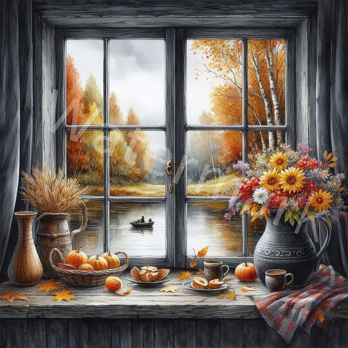 Watercolor Autumn Window Clipart: Fall Landscape (digital Download) - Etsy