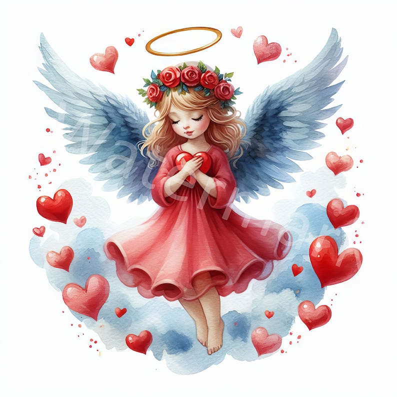 Watercolor Valentine Angel Clipart: Love Hearts (digital Download) - Etsy