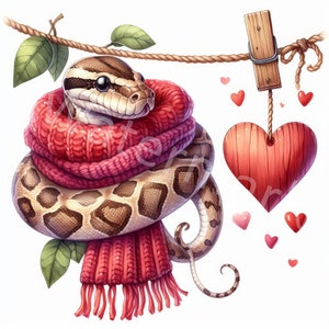 Valentinstag Tiere Clipart, 11 JPG, Liebe Clipart, digitaler Download, Kartenherstellung Clipart, Schlangenboa, Junk-Journal, digitales Papierhandwerk