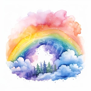 Rainbow Clipart, 12 JPG, Digital Download, Watercolor Rainbow Printable Clipart, Paper Craft, Card Making, Junk Journal, Wall Art Clipart