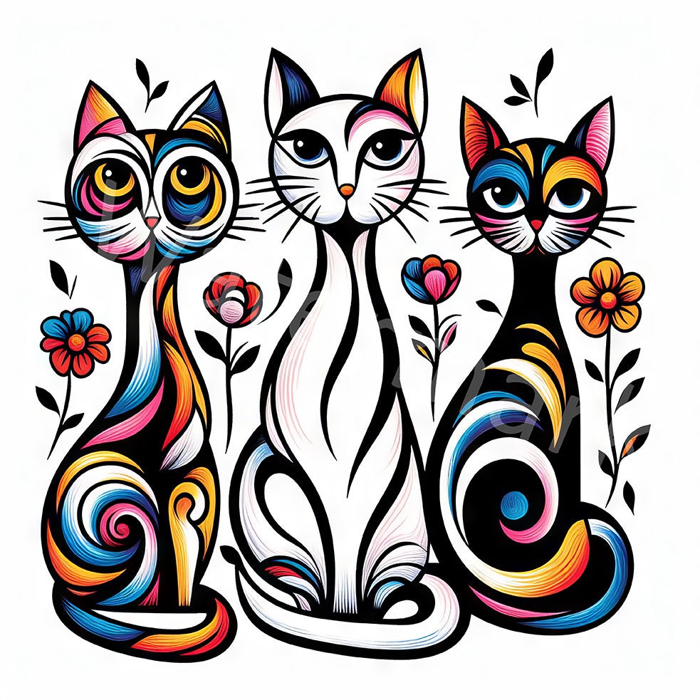 Picasso cat sketch - Etsy 日本