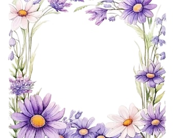 Watercolor Flower Frame Clipart: Floral Card Making (Digital Download)