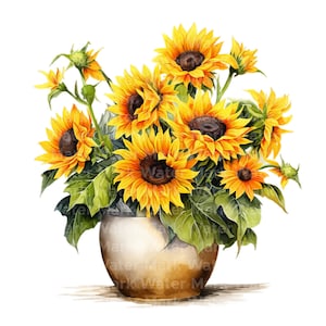 Clipart de flores e girassóis, 12 jpg, artesanato em papel digital, girassóis em um vaso, clipart para fazer cartões, fazer convites, download digital