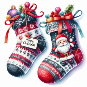 Clipart de calcetines navideños, 12 JPG, descarga digital, tarjeta, adornos navideños, saludos navideños, álbumes de recortes, diario basura, manualidades de papel