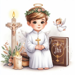 Clipart de Primera Comunión, 12 JPG, Descarga digital, Manualidad digital en papel, Biblia, Clipart para hacer tarjetas, Elaboración de invitaciones, Comunión de niños