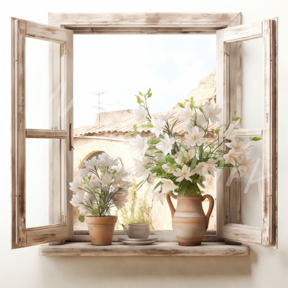 Watercolor Window Spring Background Watercolor Spring Windows Clipart: Floral Motifs (JPG Digital Download ...