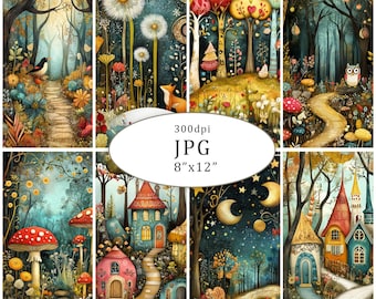 Enchanted Forest Clipart Watercolor Digital Download Junk Journal Scrapbooking Cards Whimsical Nature Set 20JPG