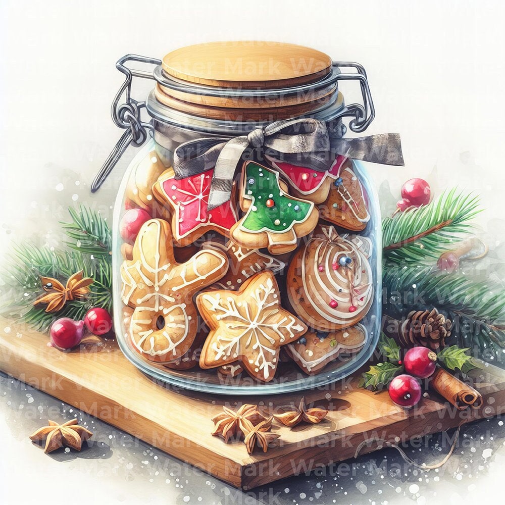 Watercolor Victorian Cookie jars box Clipart PNG, Gingerbread