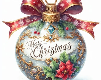 Merry Christmas Baubles Clipart, 12 JPG, Digital Download, Card Making, Christmas Decorations, Scrapbook, Christmas Graphics, Junk Journal