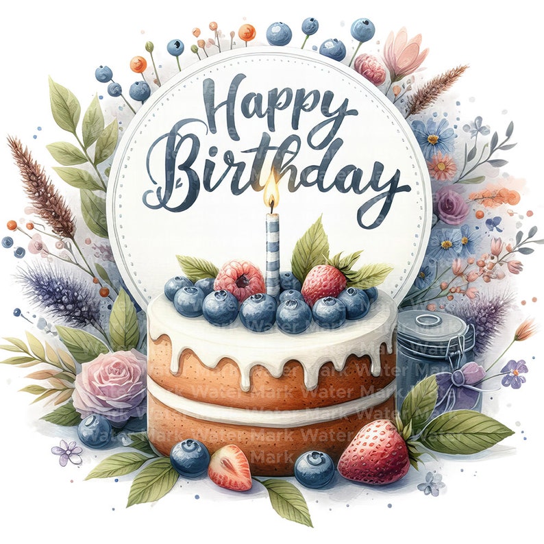 Watercolor Birthday Clipart: Cake & Wishes PNG Images (digital Download ...
